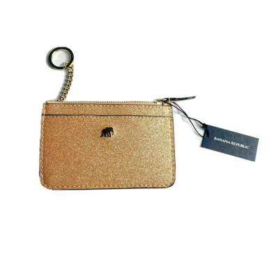 Banana Republic Estuche para Tarjetas con Cremallera Brillo Oro Rosa Llavero Imitación Cuero Nuevo con Etiquetas Foto 1 de 4