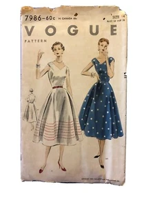 Vintage 1954 VOGUE sewing pattern Factory Cut 6 pc #7986 Circle Skirt Dress EASY - Picture 1 of 5