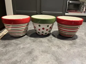TAG Brand Stripped & Polka Dot Bowls - Set of 3 - Christmas Red Green Snacks - Picture 1 of 7