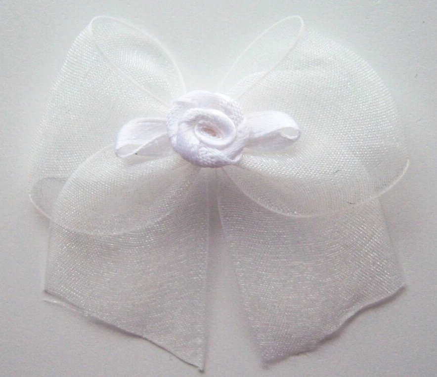 10 apliques de arco de organza/rosa blanca/cinta centro blanco roto 1 3/4" ab-124i Foto 1 de 1