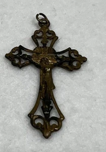 Kruzifix Messing Silber Vintage 70er Anhänger Christentum Sammler Geschenk 1,75 x 1" - Bild 1 von 4