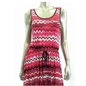 Kensie Junior Women Dress Sundress M Pink Black Stretch Striped A Line - Picture 1 of 4