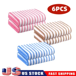 6 Pack Oversized Stripe Beach Towel Thin Terry Set With Hang Hook Extra Large - Picture 1 of 13