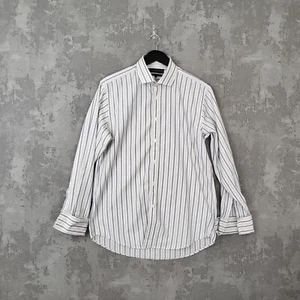 Gieves & Hawkes Dress Shirt Men's 17 White Blue Striped Athletic Fit Button Up - Picture 1 of 10