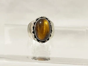 Vintage STERLING SILVER TIGERS EYE RING - SZ 7 - Picture 1 of 6