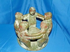 AZTEC MAYAN FOLK ART TERRACOTTA STATUE CIRCLE OF FRIENDS CANDLE HOLDER (5)