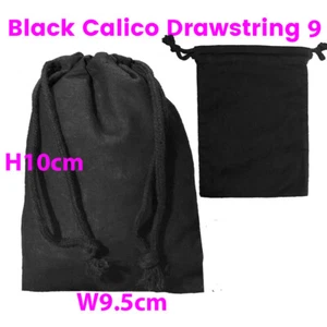 Black Calico Drawstring Bag Bulk Black Calico Bags Tote Bags S9 H10 x W9.5cm - Picture 1 of 3