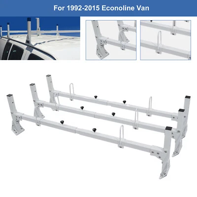 Fits Ford Econoline Van 3 bar 92-14 2015 Heavy Duty 3 Bar Roof Racks WHITE Rack - Image 1 of 4