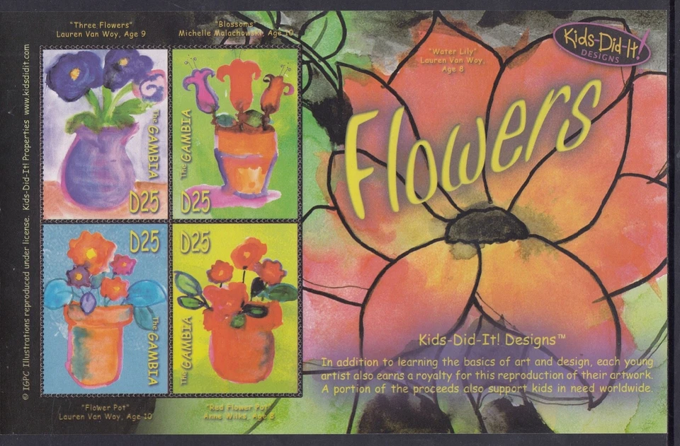 Gambia 2006 Flowers Kids-Did-It! Design Artwork Miniature Sheet, MUH - image 1 of 1