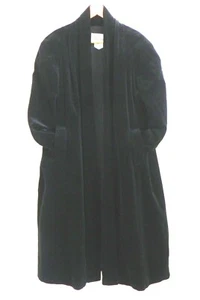 JS Collections Open Duster Cotton Velvet Black Pockets Mid-Calf Size S(Fits M/L) - Picture 1 of 11