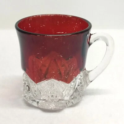 ANT VTG Ruby Red Flash Glass Souvenir Punch Cup Mug Pressed Glass EAPG No Name - Image 1 of 4