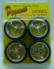 Pegasus #2307 23" Lightning Chrome  Rims  (4)-With Tires-1/24 Scale 