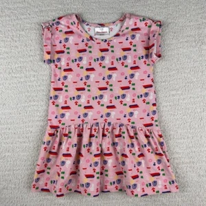 Hanna Andersson Girls Dress 100 (4) Pink Floral Rainbow Cotton Drop Waist Dress - Picture 1 of 5