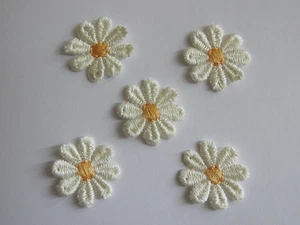 White Daisy Flower Embroidered (10/Pack) 1" Iron-On Patch - Picture 1 of 5