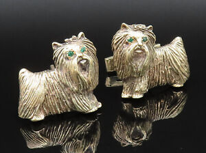 14K Gold - Vintage Fancy Lhasa Apso Dog With Emerald Eyes Cuff Links - Got050