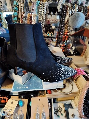 Azura Firestar Women shoes Black 6.5M Suede Starburst  Rhinestones AnkleBoots 37 - Image 1 of 3