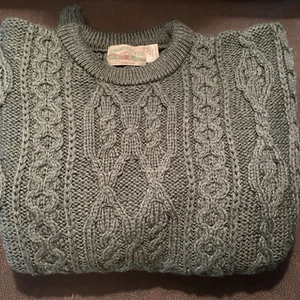 Aran Crafts Mens Medium Wool Fisherman Chunky-Knit Sweater Green Ireland VTG 90s - Picture 1 of 10