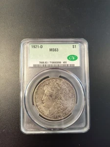 1921-D Morgan dollaro d'argento MS63 (CAC) - Foto 1 di 4