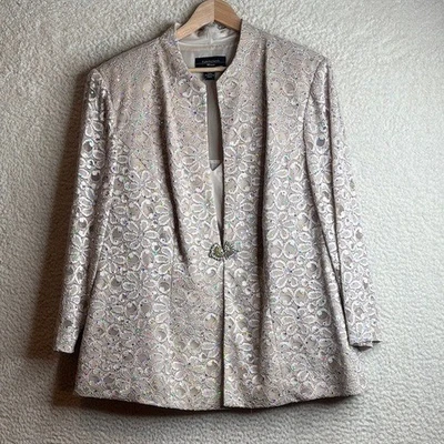 R&M Richards Womens Cream Sequined Garment Jacket With Inner Camisole Size 18W - Image 1 of 4