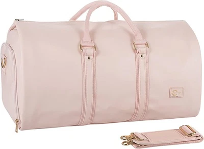 Convertible Carry on Garment Bag for Women,Leather Garment Bags for Travel Pink - Image 1 of 4