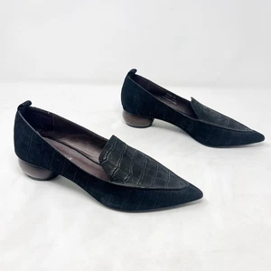 Jeffrey Campbell Size 7 Black Viona Matte Croc Leather Pointed Toe Loafer Flats - Picture 1 of 12