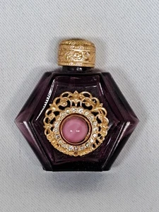 VTG Rhinestone Purple Mini Perfume Bottle w/ Glass Dauber & Gold Tone Metal - Picture 1 of 6