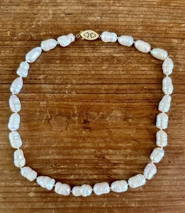 Vintage White Baroque Freshwater Pearl Necklace Gold-Tone Clasp 16” Hawaii - Picture 1 of 6