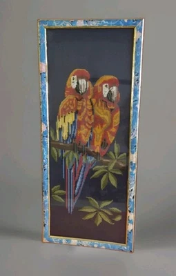 Vintage Cross Stitch Art Work Parrots Decorative - Image 1 of 4