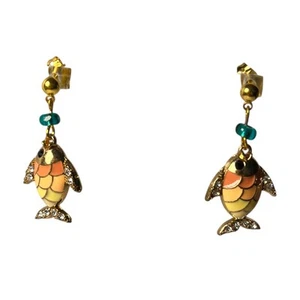 Womens Handmade Earrings Fish Nautical Gold Tone Beachy Coastal Grandma - Picture 1 of 4