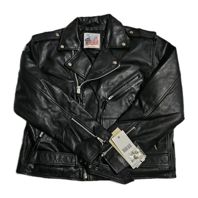 NUEVO CON ETIQUETAS Excelente Chaqueta de Motocicleta para Hombre Cuero Negro Talla 46 XL Cremallera Motociclista Nueva York Foto 1 de 4