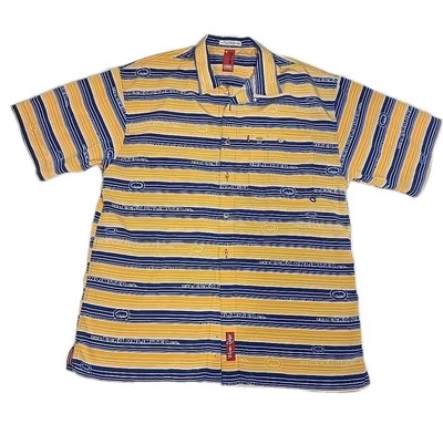 Ecko Unltd Yellow Blue Striped Button Shirt LG  Vtg Y2k Surfer Baggy Streetwear  - Image 1 of 4