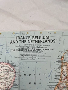 Vintage National Geographic Map France, Belgium And The Netherlands June 1960 - Foto 1 di 2