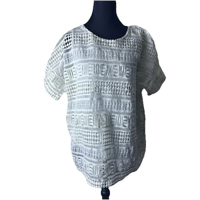 Blusa Vince Mujer Mediana Blanca Ojales Encaje Boho Cottagecore Romántico Festival Foto 1 de 4