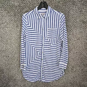 Chicos Top Damen 0 US klein blau gestreift Knopfleiste Tunika Kragen Freizeit Damen - Bild 1 von 7
