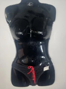 Rene Rofe Black Red Ribbon Lace Thong Panty Underwear Sissy Knickers Size Small - Picture 1 of 4