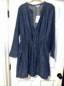 Free Assembly Sz XL Blue Cotton Denim V Neck Buttons Separate Belt Womens Dress - Picture 1 of 7