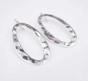 Ippolita Hammered Hoop Earrings Sterling Silver Dangle 2.2" Pouch ES2579 - Picture 1 of 5