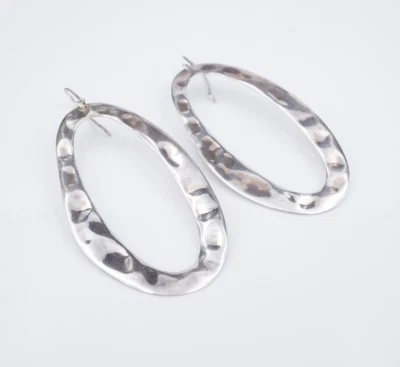 Ippolita Hammered Hoop Earrings Sterling Silver Dangle 2.2" Pouch ES2579 - Image 1 of 4