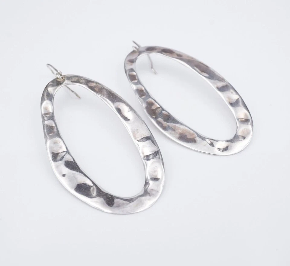 Ippolita Hammered Hoop Earrings Sterling Silver Dangle 2.2" Pouch ES2579 - Image 1 of 4