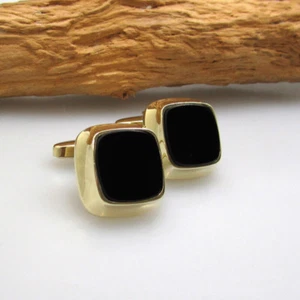 Wert 1550,- Gold Manschetten - Knöpfe aus 585 / 14 KT Gelbgold Onyx klassisch - Bild 1 von 7