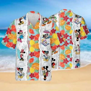 Mickey Vs Minnie Mouse Tropical Beach Trip Colorful Summer Hawaiian Shirt - Picture 1 of 2