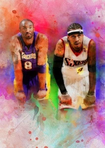 Kobe Bryant & Allen Iverson #1 Sketch Card Limited #ed/250 John Rudolph Signed - Picture 1 of 3