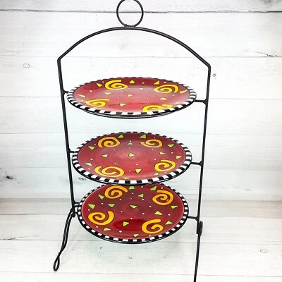 Bella Casa 10" Soporte de Placa Servidor 24" Metal Negro 3 Niveles con 3 Placas Rojas Abstractas Foto 1 de 4