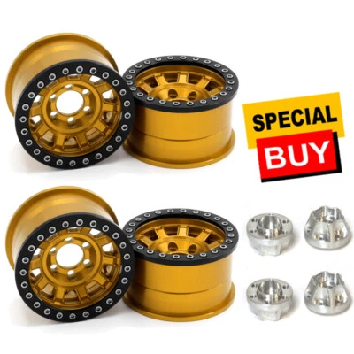 Vanquish 1.9 Alum KMC KM236 Tank Beadlock Gold Wheels (4) w/ Wheels Hubs (4) - Image 1 of 3