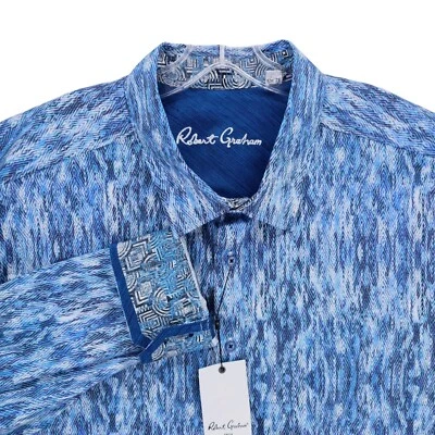 ROBERT GRAHAM Monza эластичной длинным рукавом рубашка Flip манжеты многоцветный абстрактный 3XLT - Изображение 1 из 4