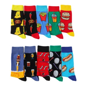 Mens Cotton Socks Novelty Mismatched Funny Hamburgers Hot Dog Casual Dress Socks - Picture 1 of 17