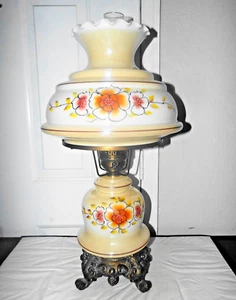 GWTW 3-WAY BIG PARLOR SIZE IRIDESCENT BROWN  MILK-GLASS FLORAL HURRICANE LAMP - Picture 1 of 16