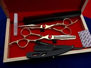 Tijeras de peluquería y adelgazamiento doradas de 6,25"" acero japonés (7"" completo) - Imagen 1 de 12