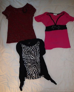 GIRLS IZ BYER SIZE 8/10 RED BLACK STRIPE PINK BLACK OR BLACK WHITE ZEBRA TOPS - Picture 1 of 6
