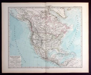 NORTEAMÉRICA, CANADÁ, EE. UU., MÉXICO, mapa antiguo original, Stieler, 1889 - Imagen 1 de 5